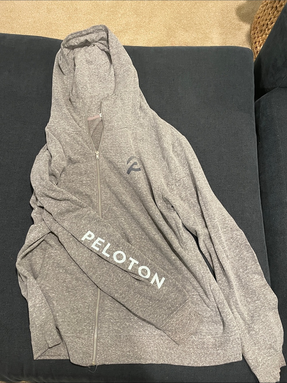 Peloton Heather Gray Full-Zip Hooded Jacket with Sleeve Logo